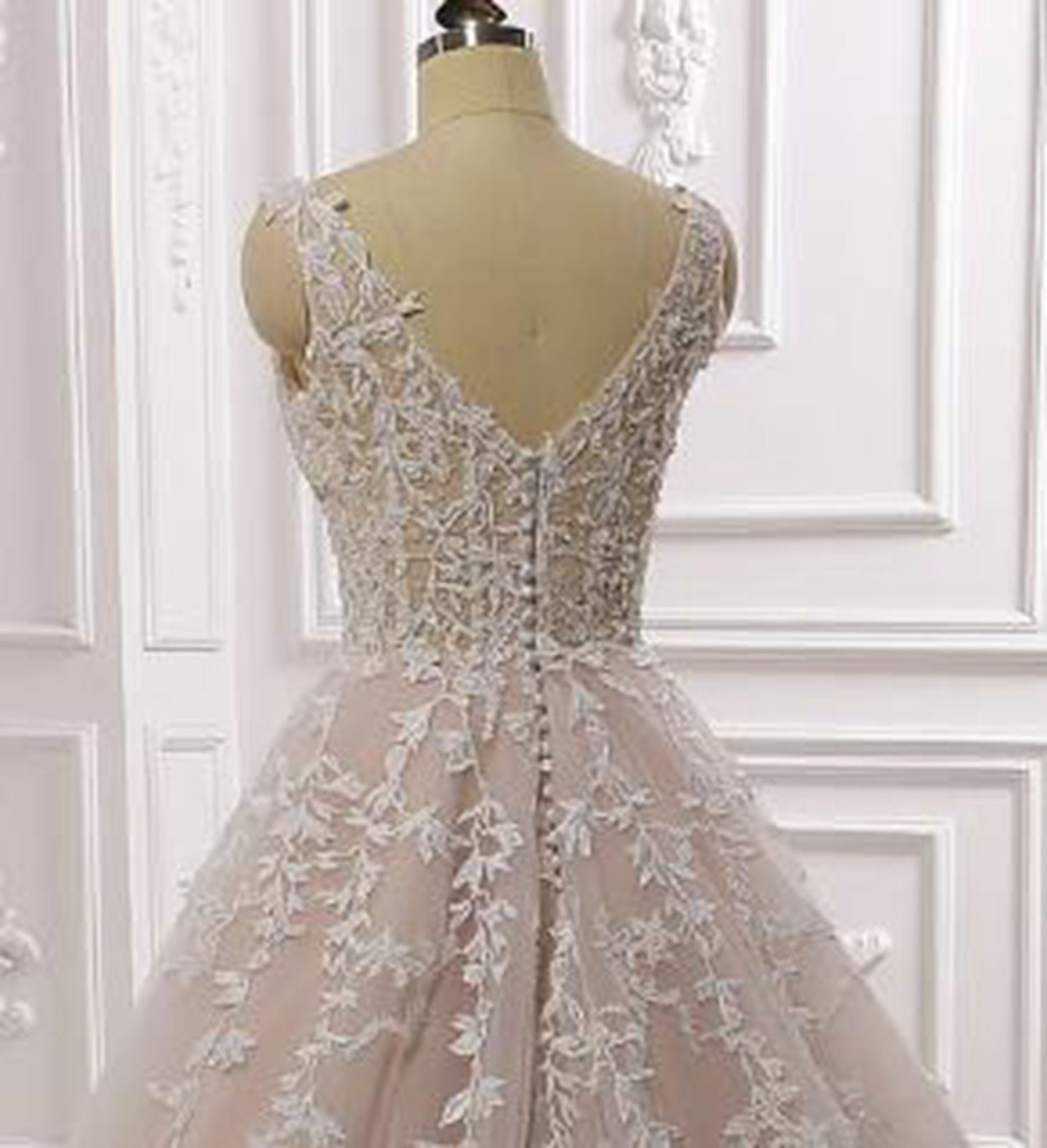 Ivory Pink Lace Wedding Dress Bridal Gown Beaded 32-60 Plus Size Strappy Buttons