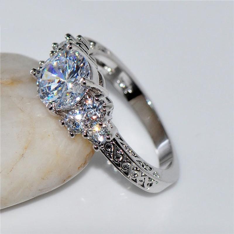 Silver Engagement Ring Women White Zircon Bridal Wedding Anniversary Jewelry