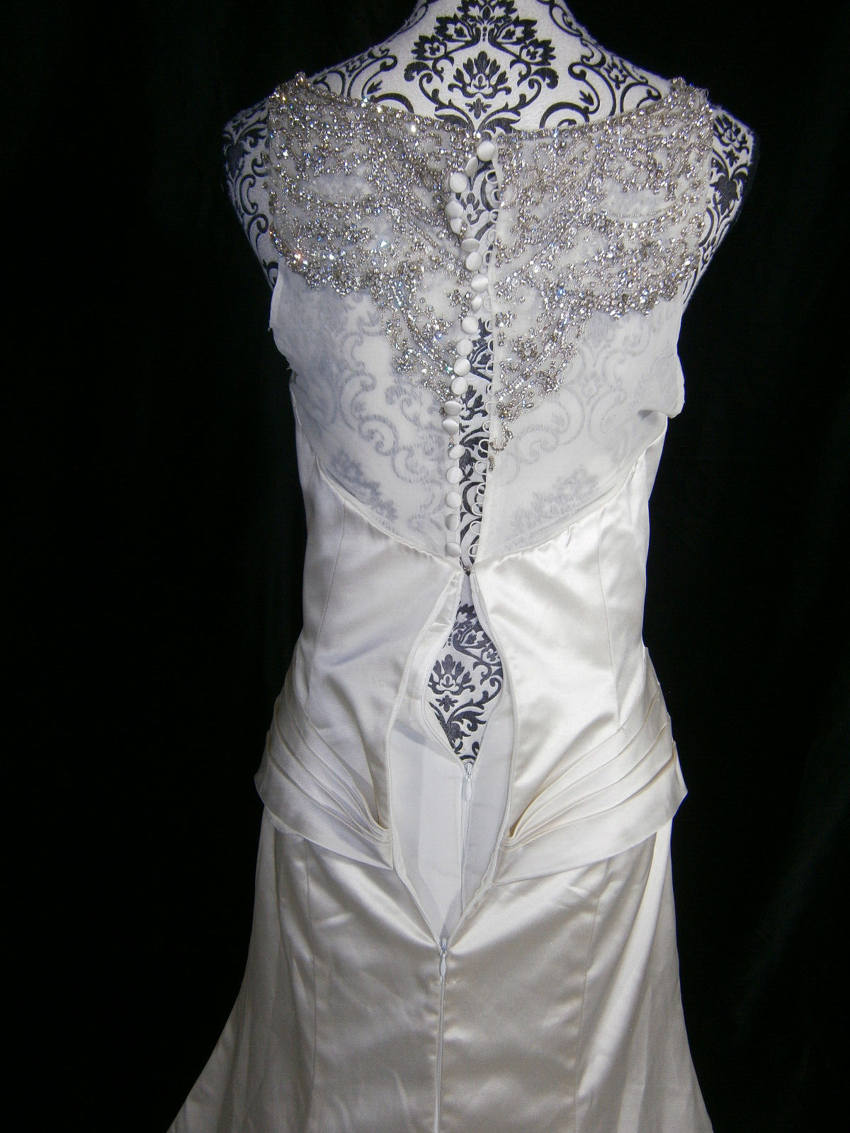 Cristiano Lucci Wedding Dress 6-10 Satin Illusion Crystals Fit & Flare Ruching