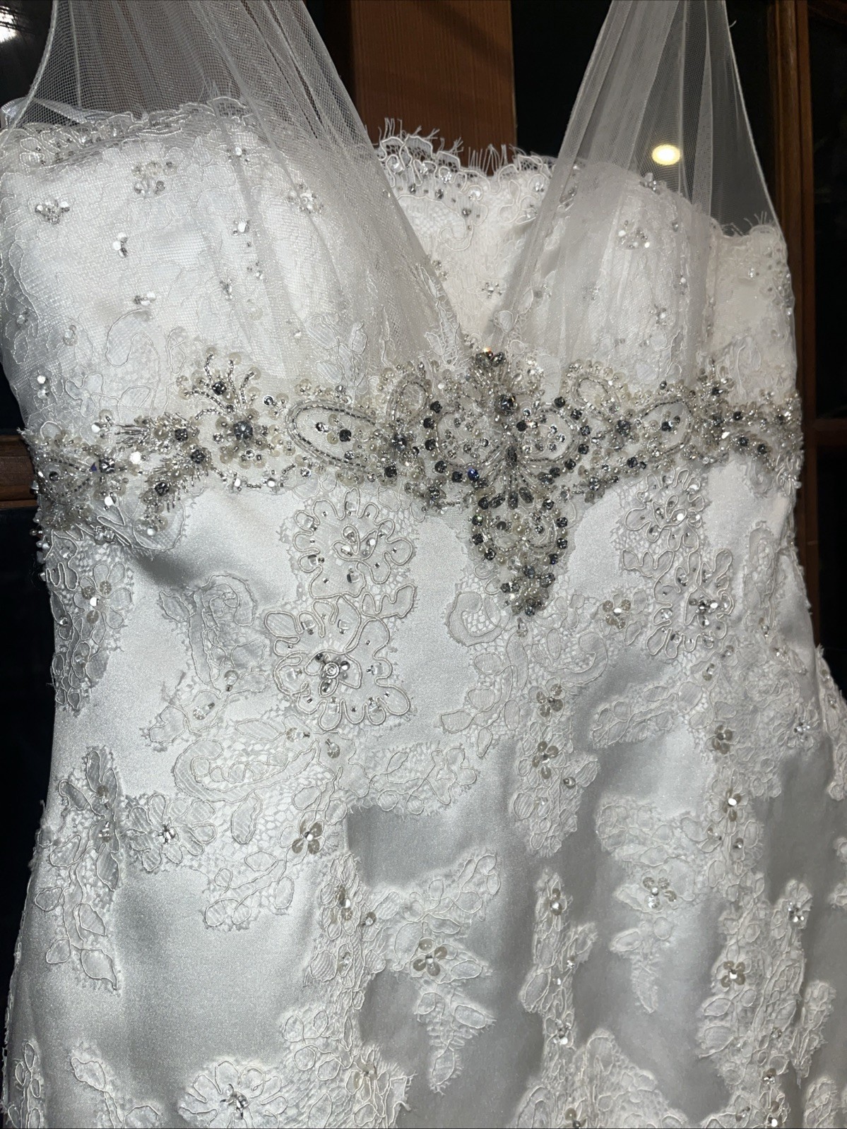 Elegant Wedding Dress With Train By Venus Lace & Rhinestone Size 10 Ivory Silver