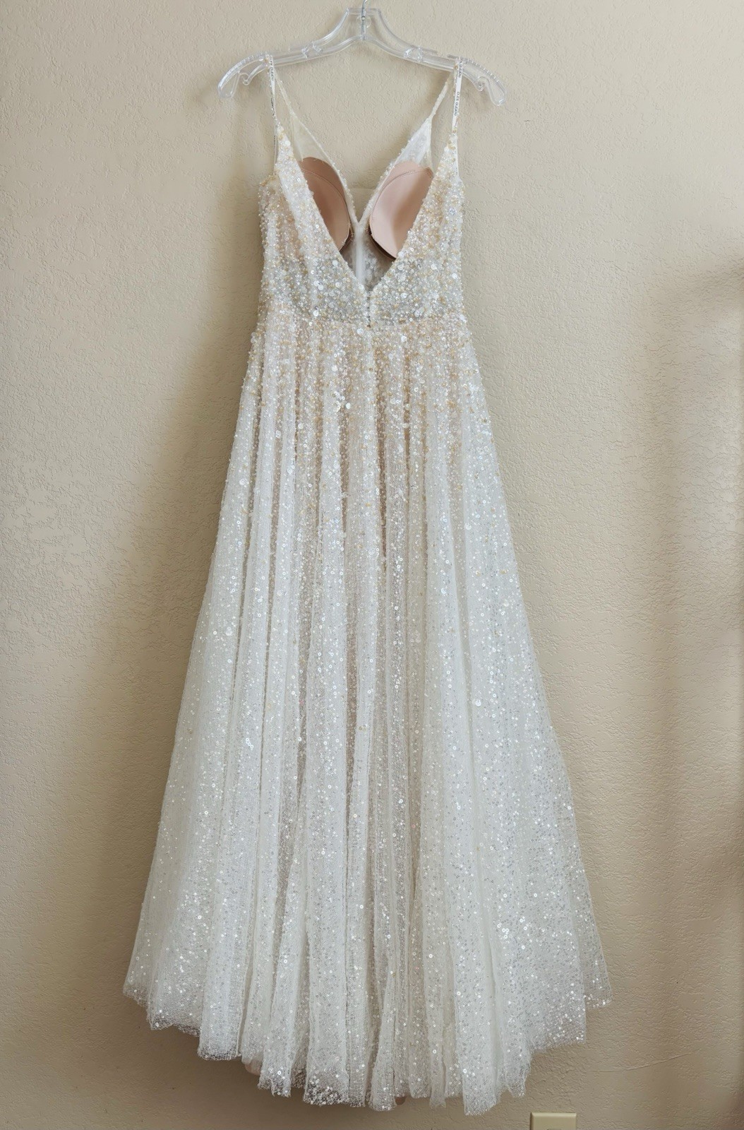 Martina Liana Size 10 Ivory/Champagne Sequin Beaded V-Neck A-Line Gown