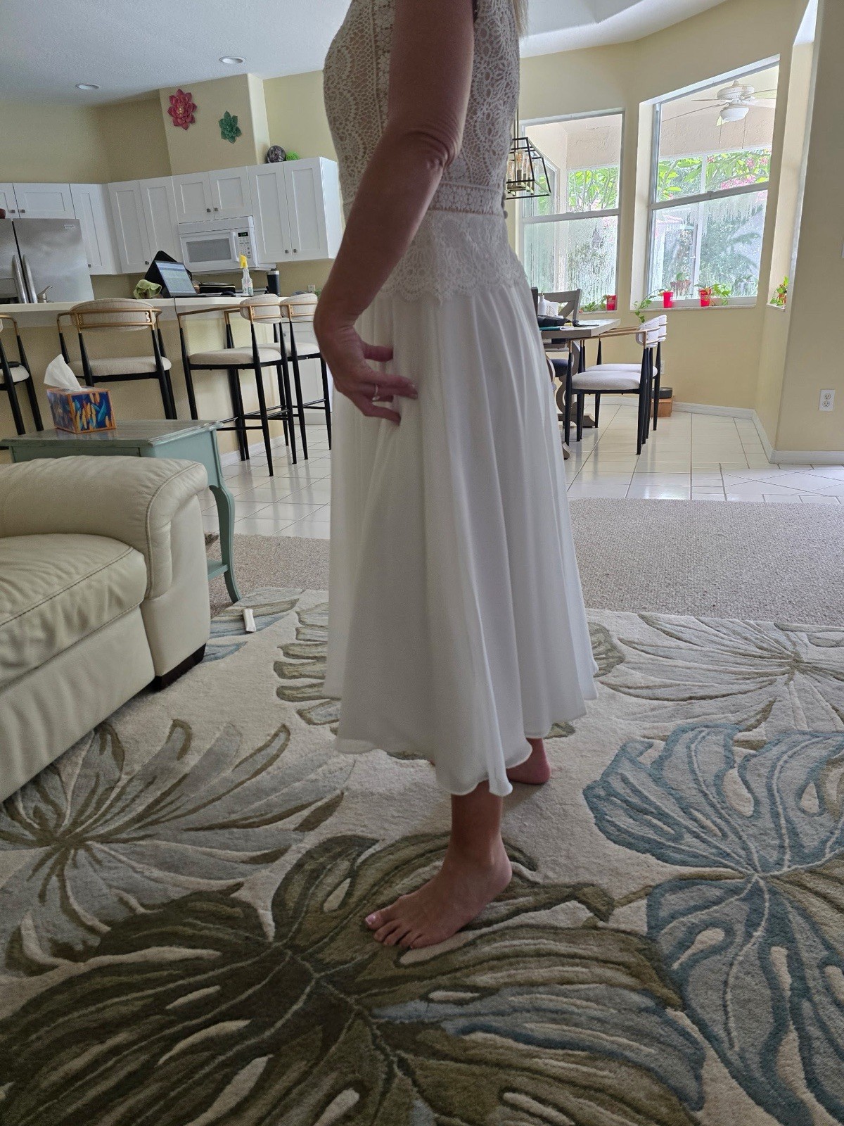 Missacc Ivory Lace V-Neck Cap Sleeve A-Line Mid-Calf Dress Zipper Back