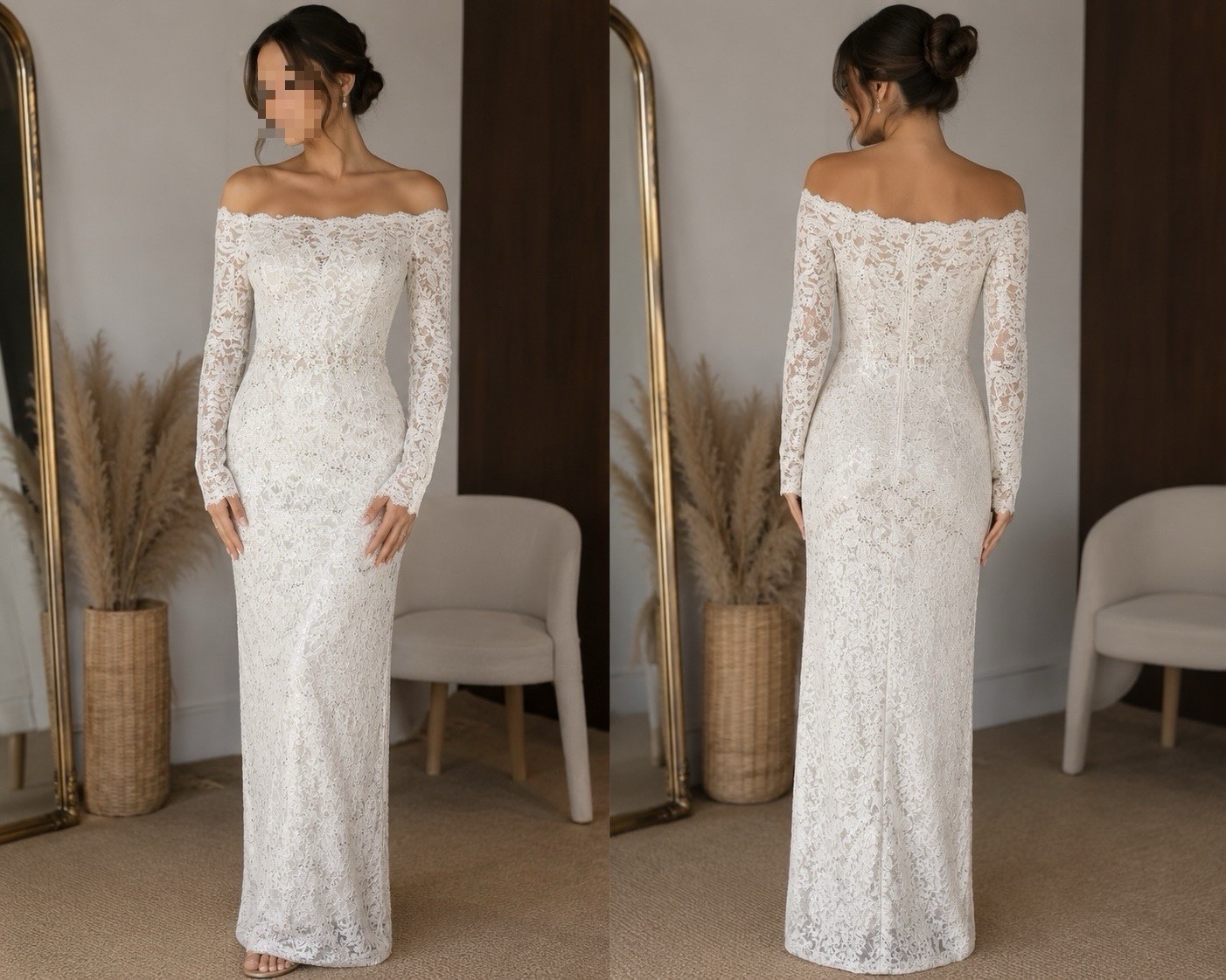 Cindy Collection U.S.A Lace Off-Shoulder Long Sleeve Sheath Sz L