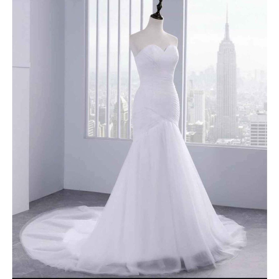 Wedding dress mermaid Sze 8-10 off shoulder fit and flare white bride tulle NEW