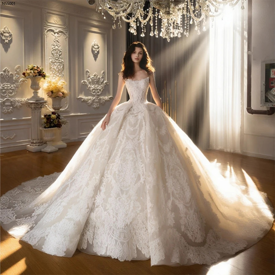 Customized NS5001 Amanda Novias Strapless Lace Bridal Dress Elegant