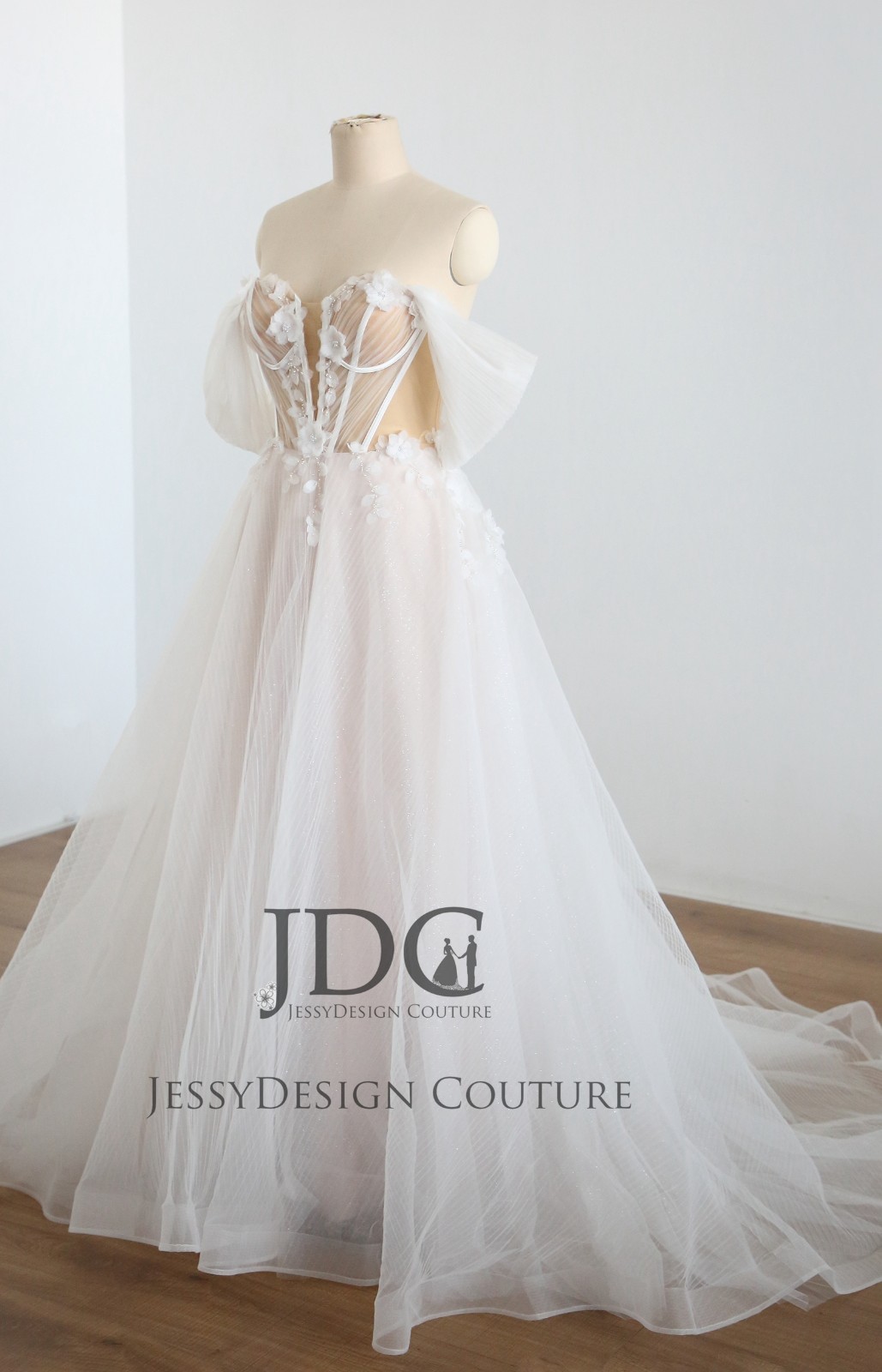 2026 Attractive Wedding Dress Ball Gown Ivory Champagne off-Träger 2-28W Glitter