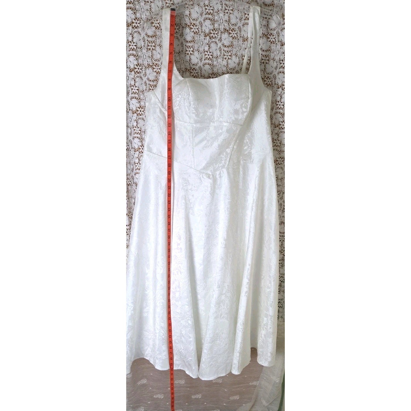 Ivory Brocade Dress 16 Tea Length Corset Sleeveless Padded Lined Full Skirt NWT