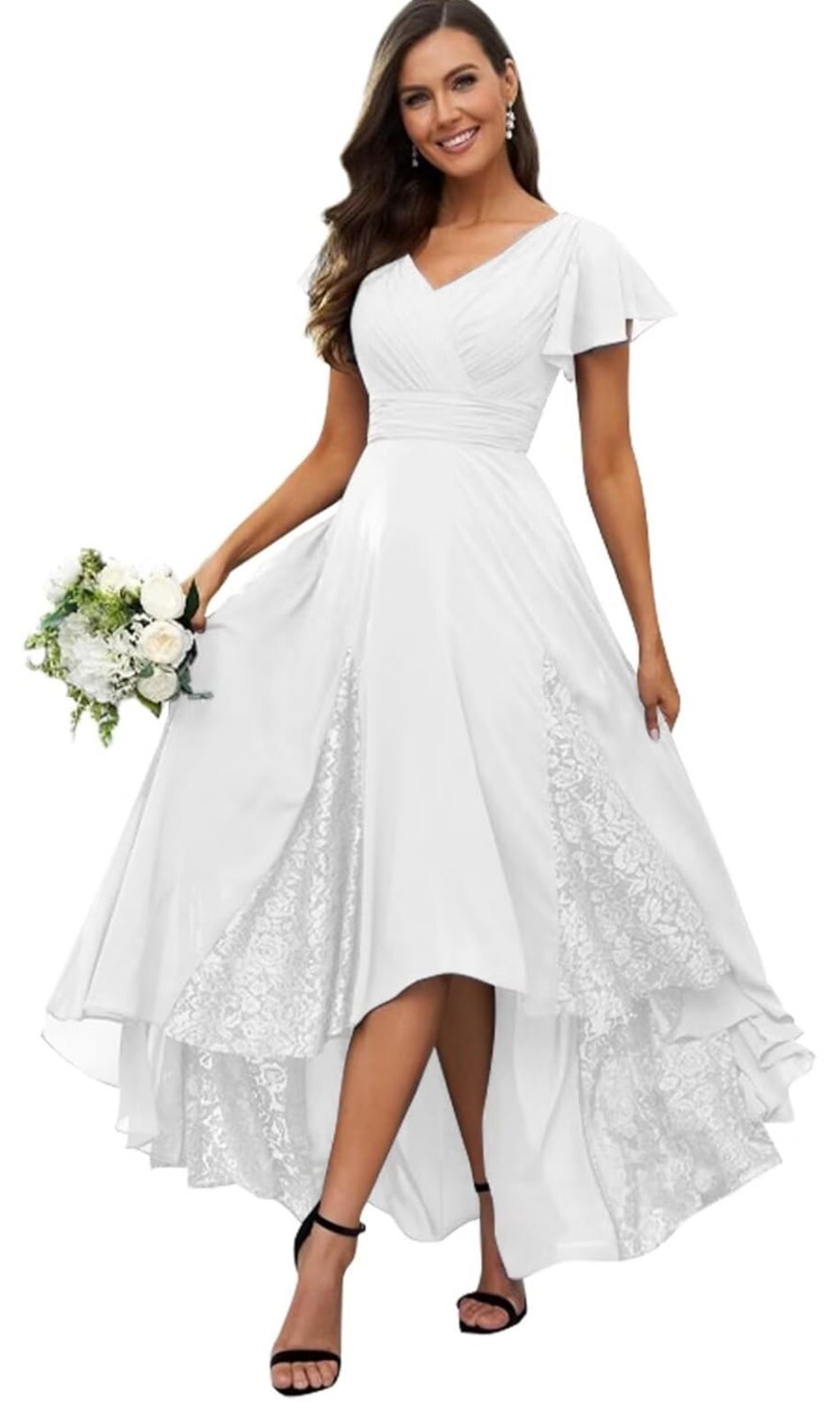 White Chiffon Women’s Wedding Dress. Brand new never worn, size 22, Tea length