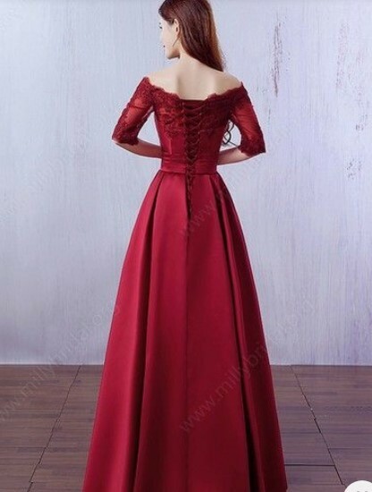 A-line, Off White, Off-the-shoulder, Satin Floor-length Lace Wedding Dress *NEW*