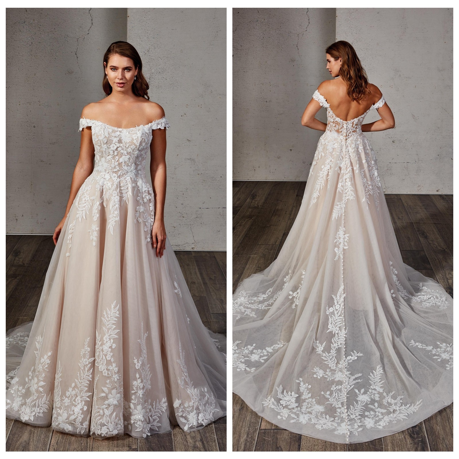 Leaf Floral Lace Wedding Dress Wedding Dress Ivory Champagne 32-60 Off Straps