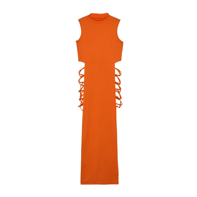 Criss Cross Cut Out Dress Sexy Bodycon Mock Neck Sleeveless Dress Women Clothing