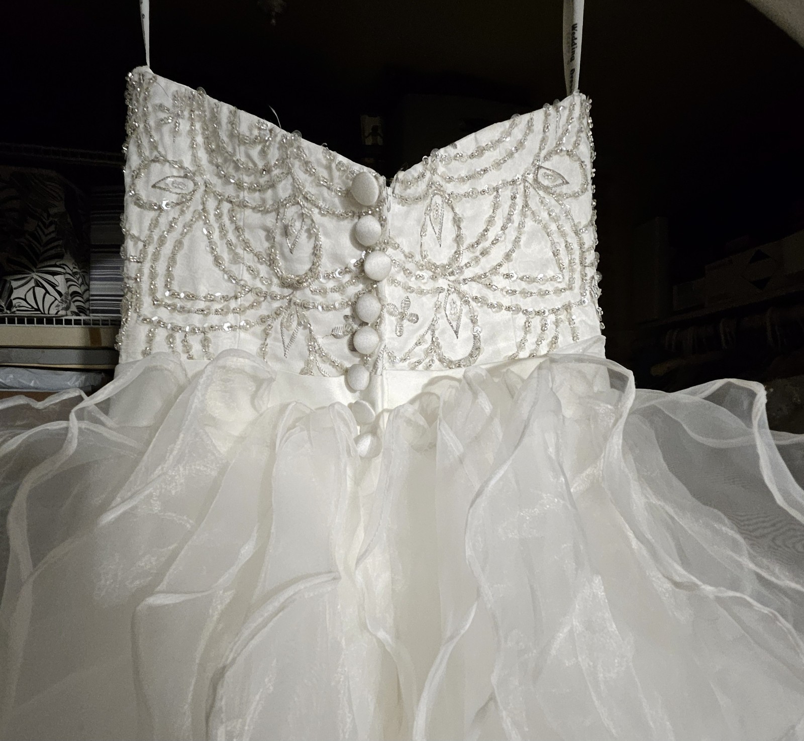 Heavily Beaded Strapless Wedding Dress Custom Size 6 Ruffled Tulle Skirt