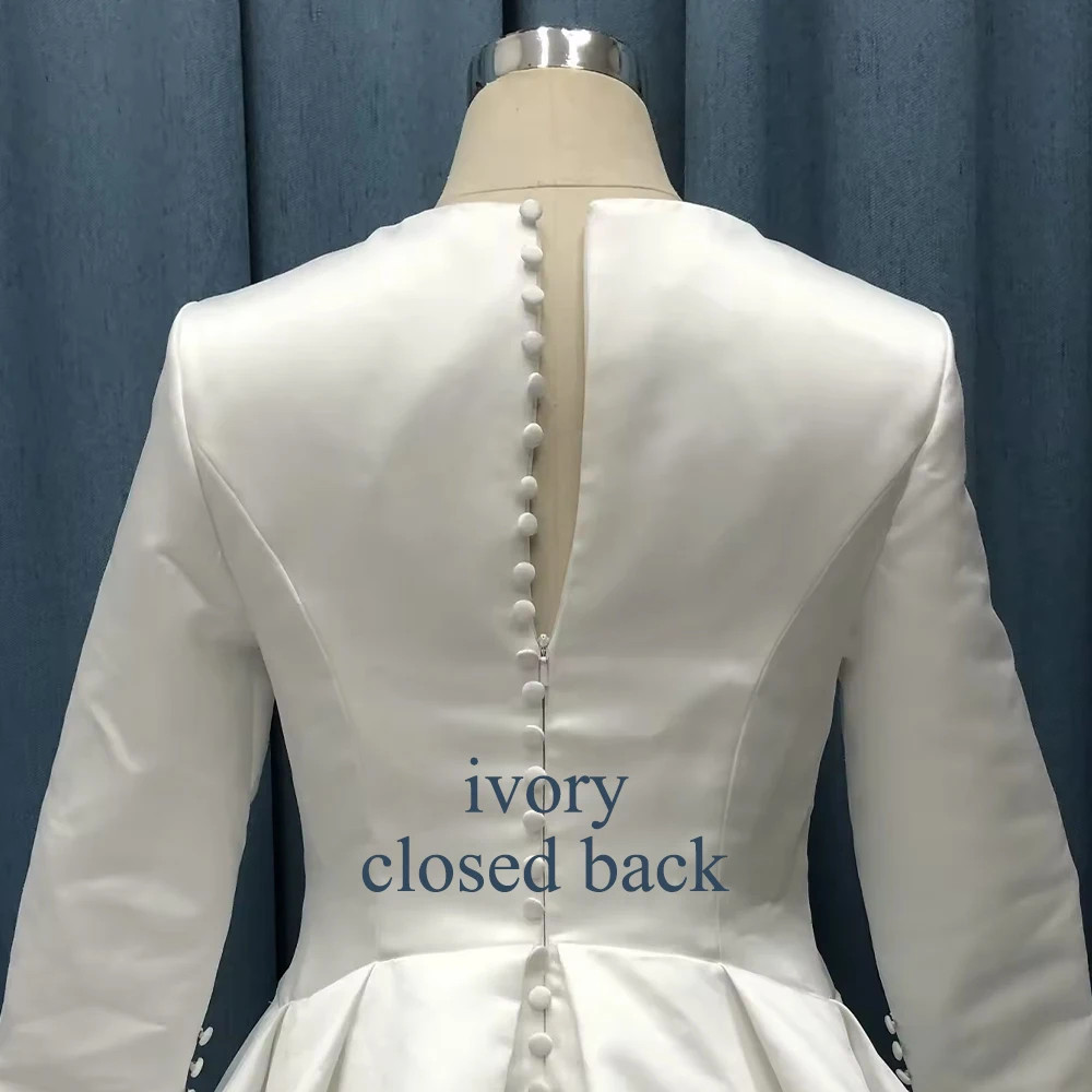 Vintage Satin Wedding Dresses For Woman Dubai Bride A-LINE Long Sleeves O-neck