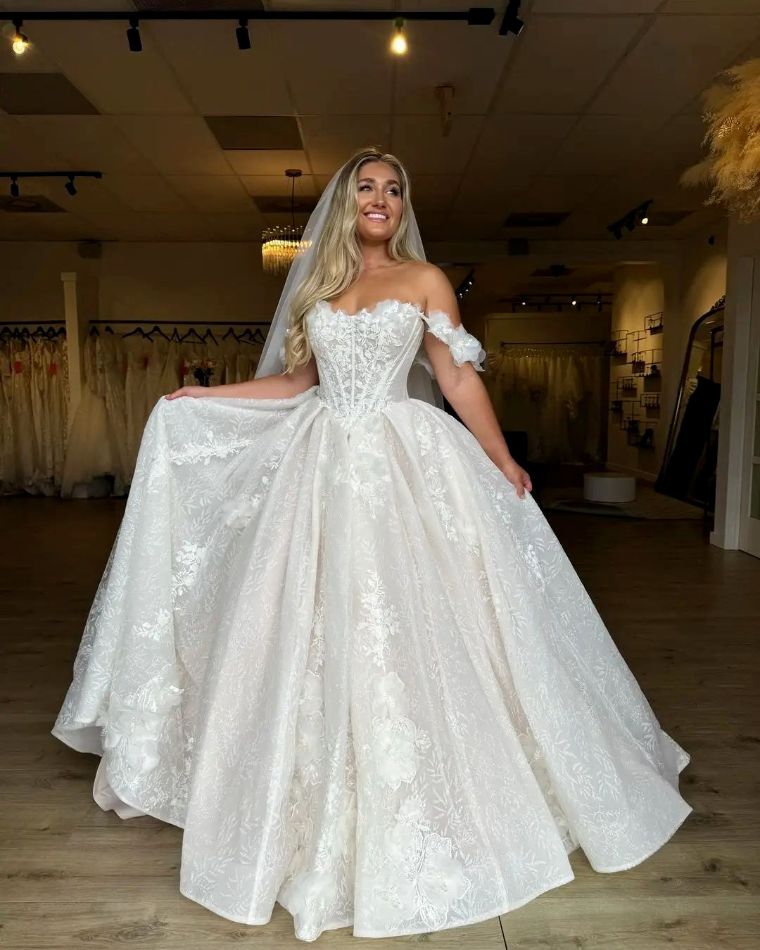 Exquisite Wedding Dresses Off The Shoulder Lace Appliques Beach Bridal Gowns