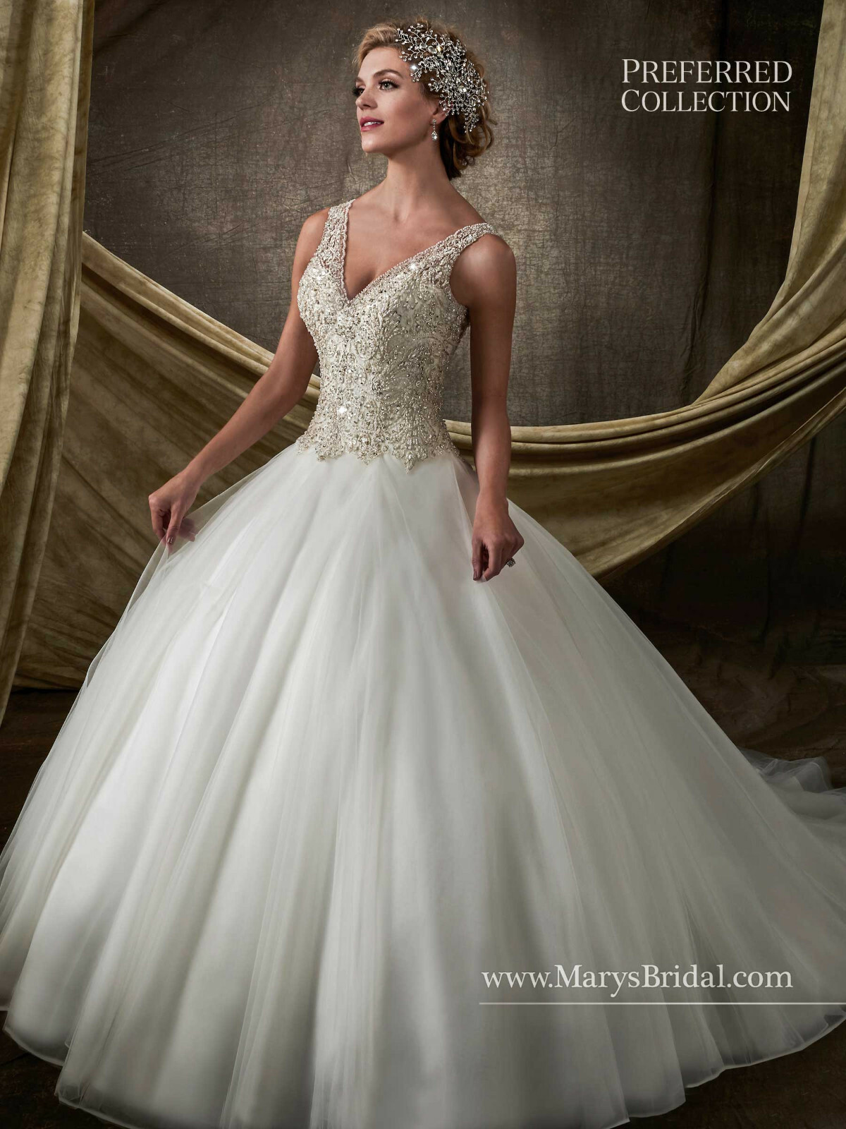 Mary’s Bridal D8113 Dress Crystal Beaded Tulle Ball Gown V Neck Princess Wedding