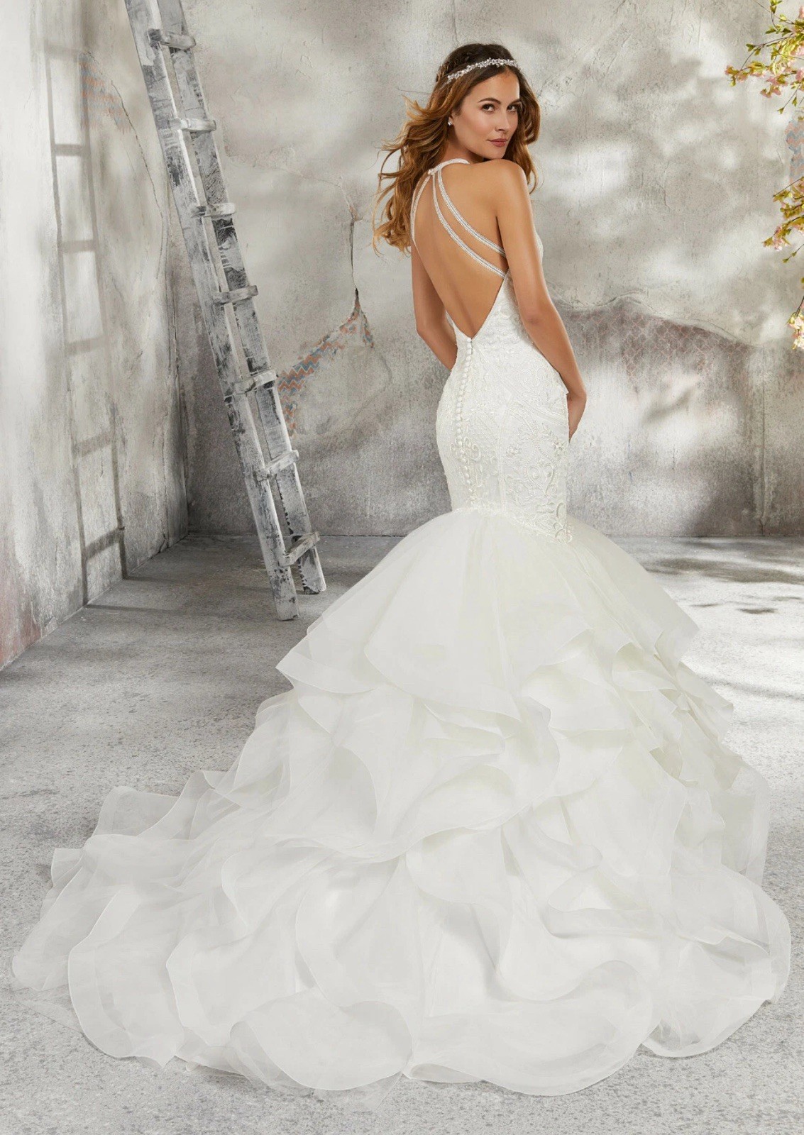 Mori Lee Laney Halter Neck Tulle Organza Mermaid Wedding Gown 12 Style 5687 NWT