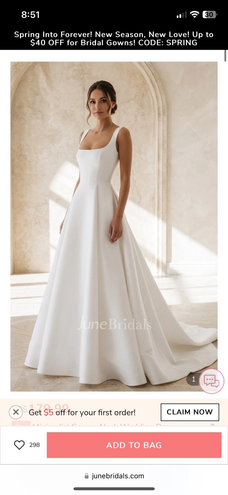 June Bridals Ivory Sleeveless Square Neck A-Line Wedding Dress with Train