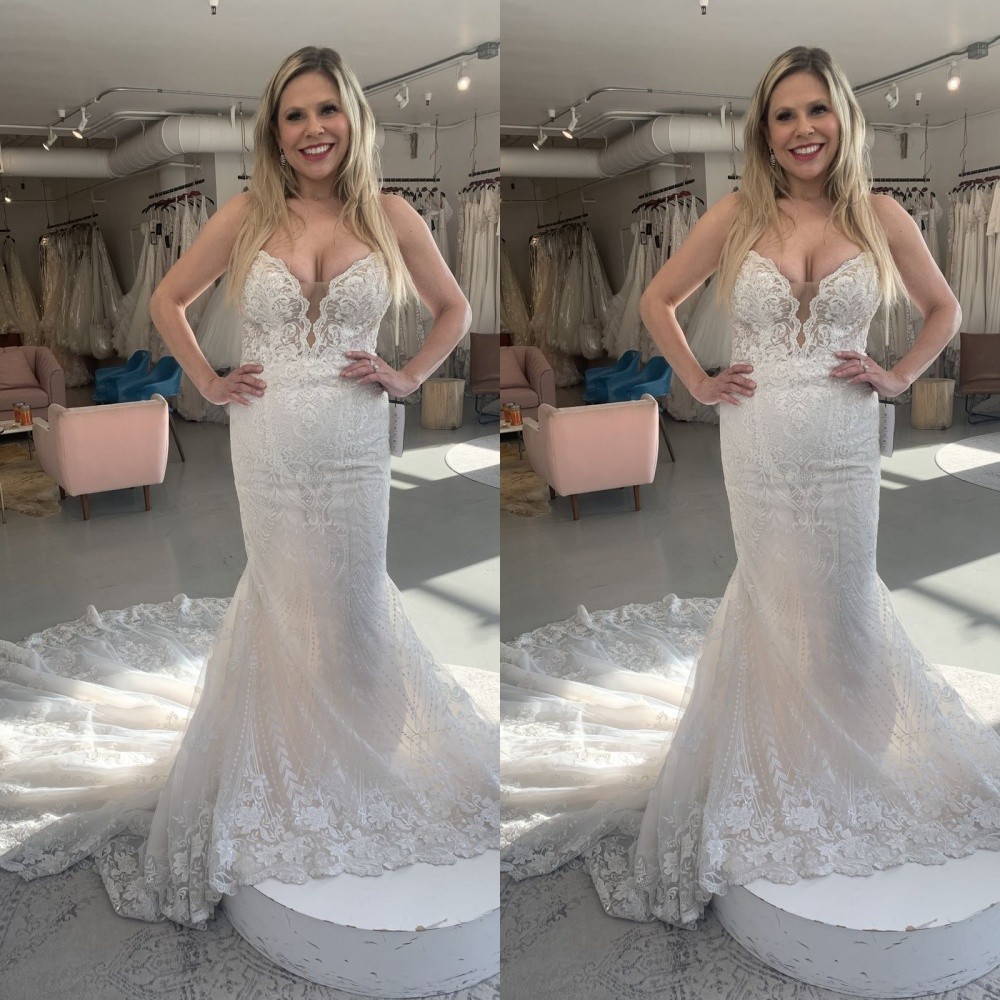 Mermaid Wedding Dresses Spaghetti Straps Lace Appliques Beach Bridal Gown