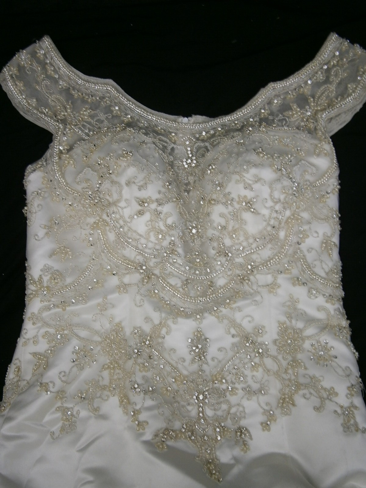Casablanca 2141 Wedding Dress 12 White Fit & Flare Satin Beaded Illusion Elegant