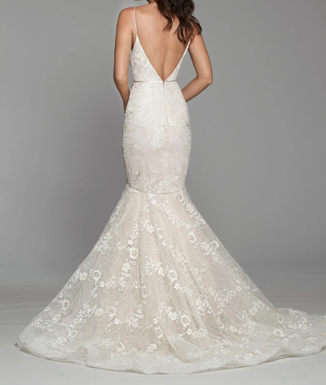 Tara Keely 2751 Ivory Wedding Dress 12 Lace Straps Illusion V Open Back USA