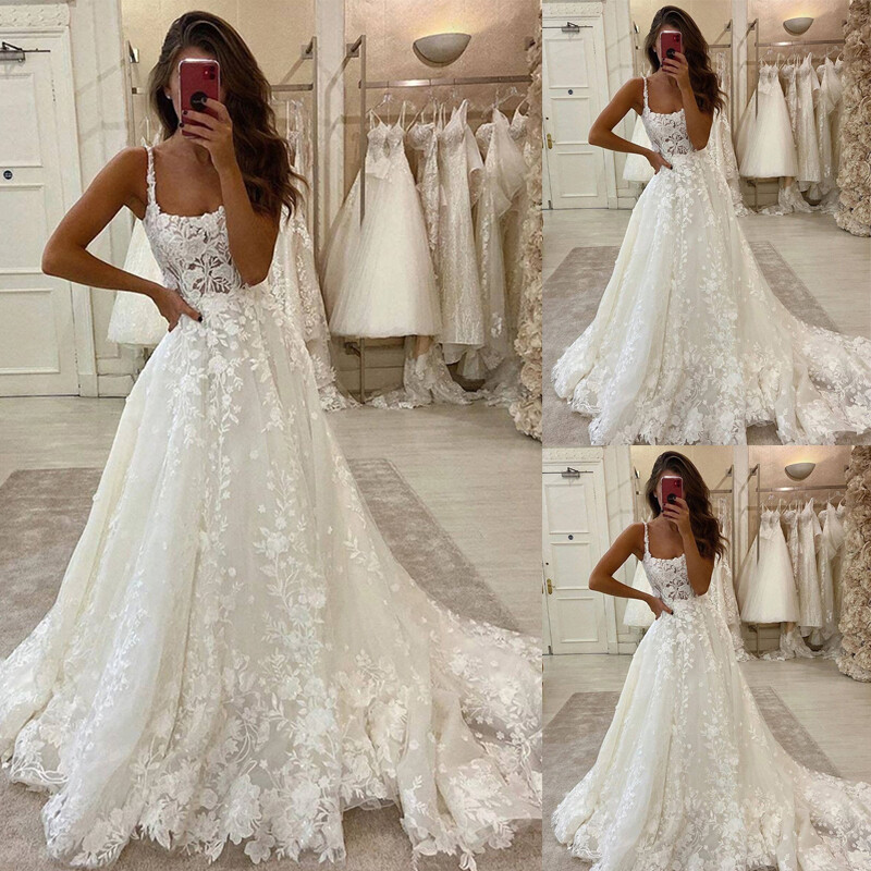 Beach Wedding Dresses Lace Boho A Line Sleeveless Sweep Train Bridal Gowns