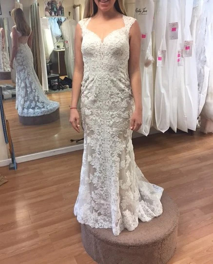 Watters Wtoo Telvanise 19101 Wedding Dress 10 Ivory Nude Lace Sheath Illusion