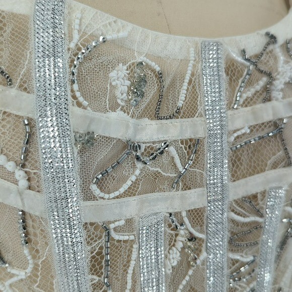 NEW Retrofete Beaded Lace Satin Dress White L bridal wedding sexy strapless
