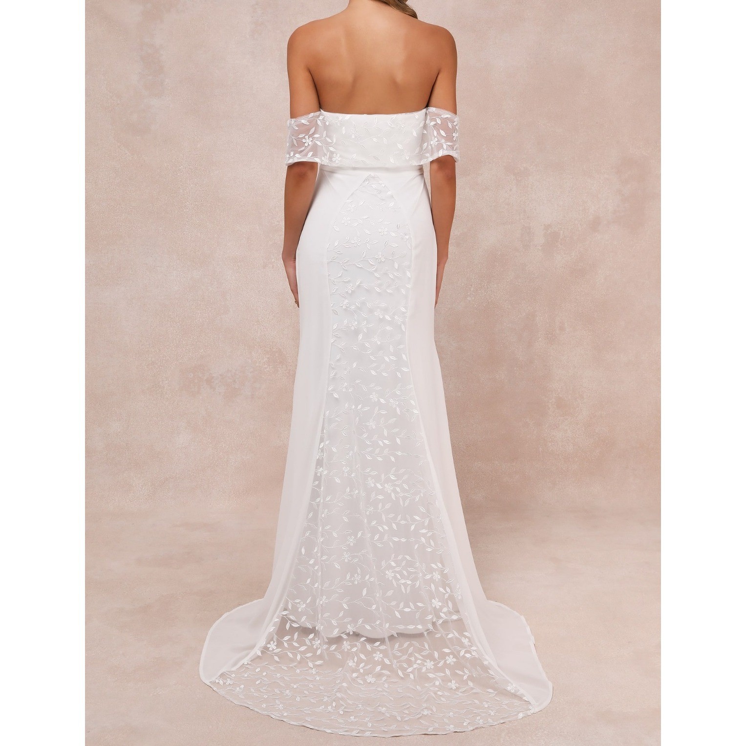 Lulus Beloved Beginning White Off Shoulder Lace Bodice Wedding Dress Maxi Sze XS