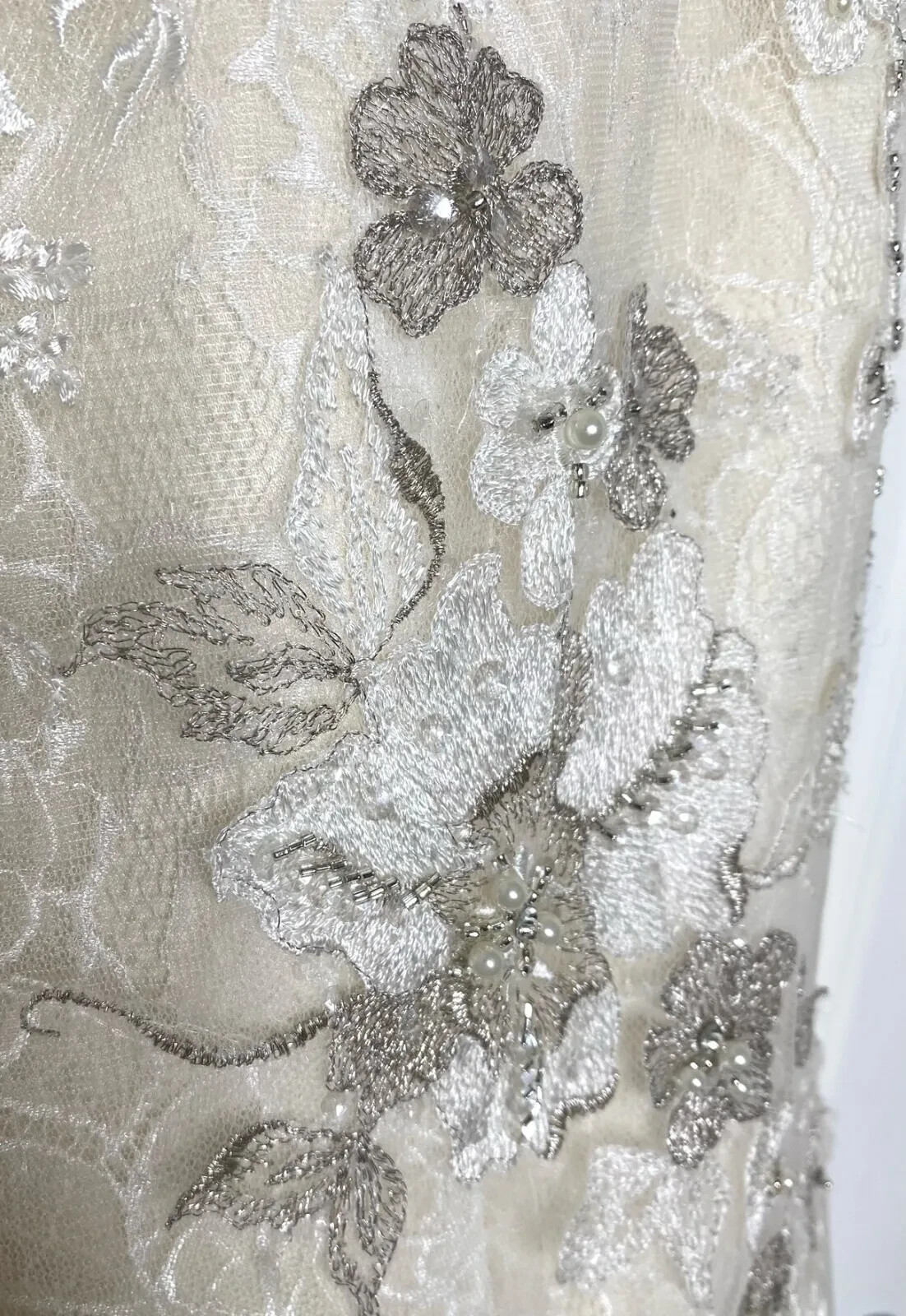 JUSTIN ALEXANDER 9774 Ivory Silver Pearl Embellished Lace Wedding Bridal Gown 8
