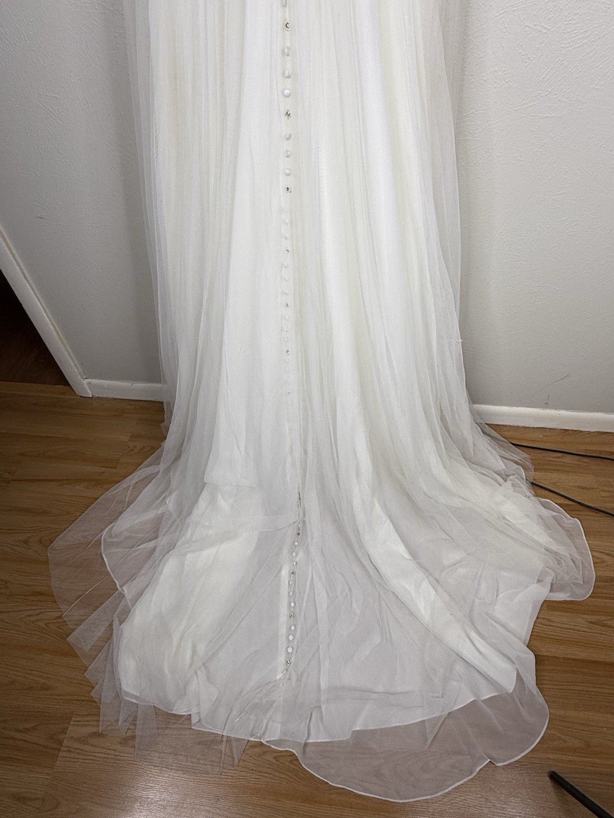 Allure Bridal Beaded Crystal Buttons Wedding Dress Ivory Silver 14 9373 Train