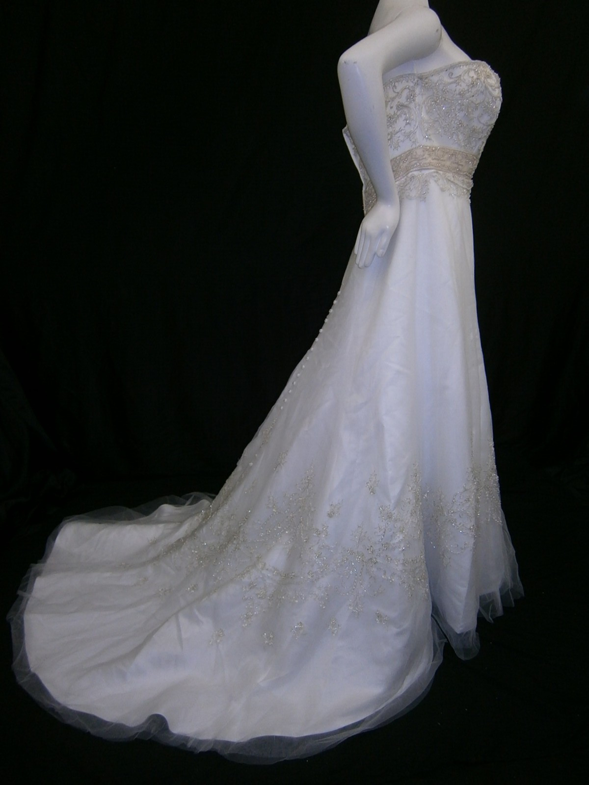 Casablanca Wedding Dress Ball Gown 16-18 White Taffeta Beaded Champagne Elegant