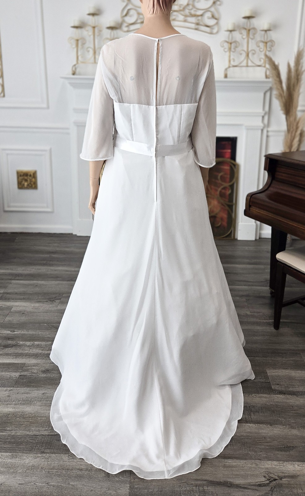 Unbranded White Chiffon Style 9777 3/4 Sleeve Wedding Dress sz 24