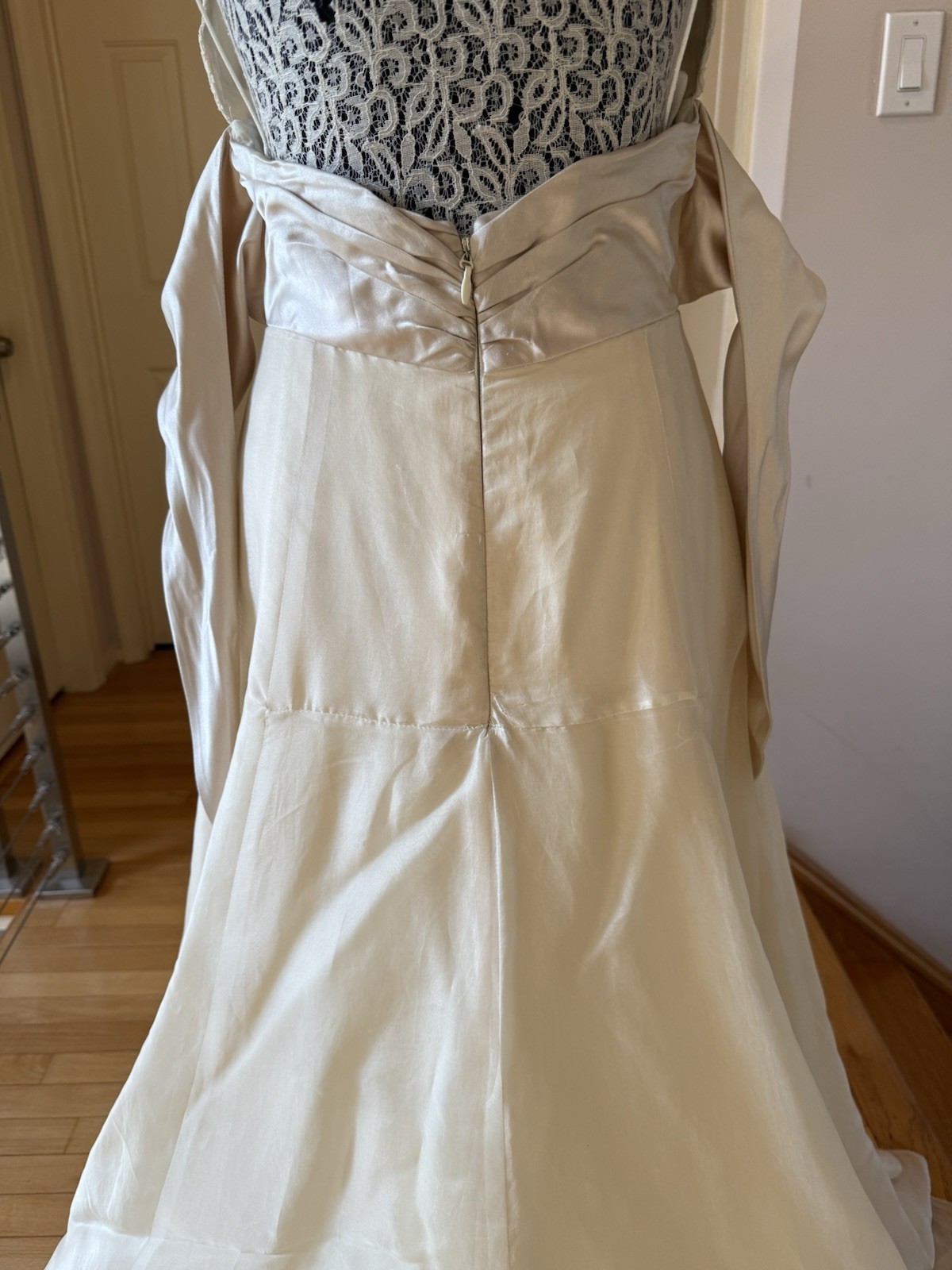 AMSALE Bali S (4) Ivory A-Line Organza Silk Lace Bralette Wedding Dress