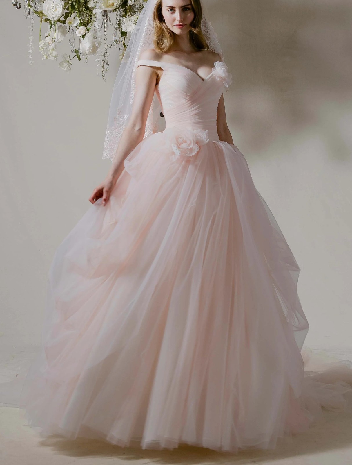 Princess pink ivory tulle wedding dress wedding dress 32-60 off straps n.measurement
