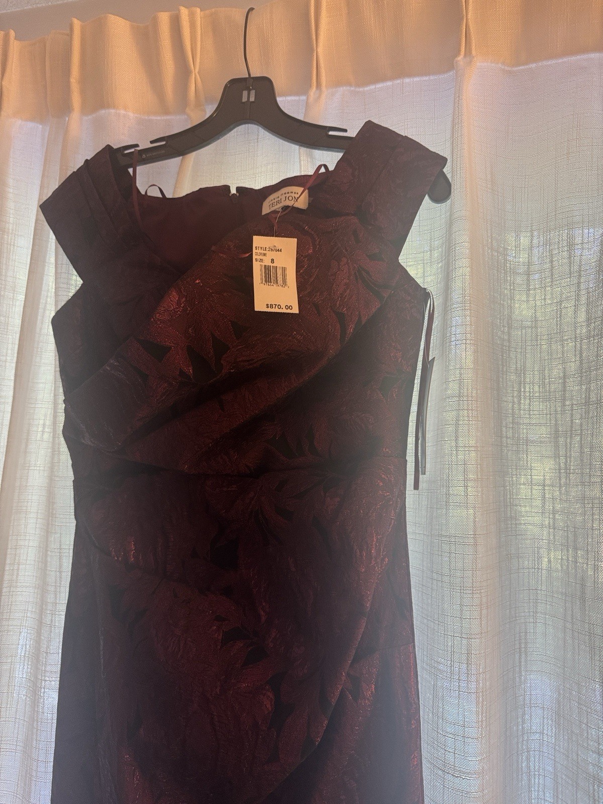 Teri Jon By Rickie Freeman Floral Stretch Jacquard Off-the-Shoulder Ruched Gown