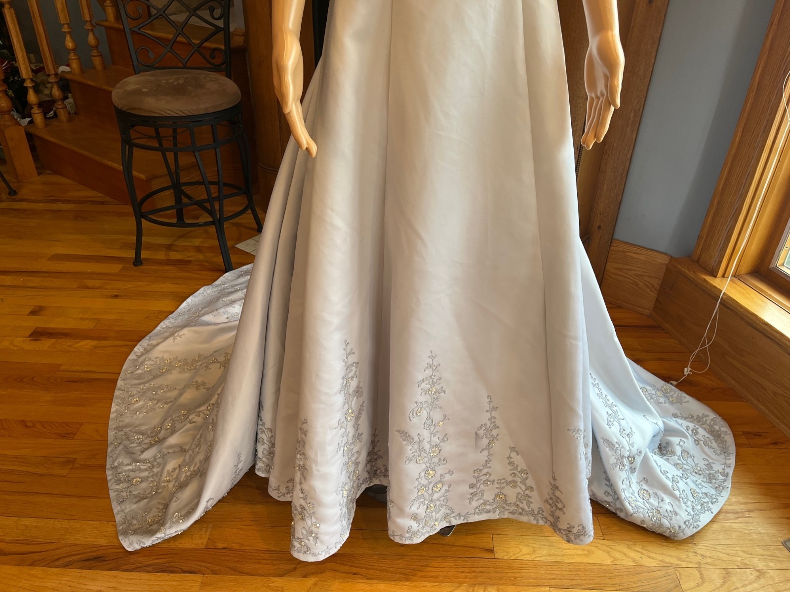 *Casablanca Gray Satin Straps Detachable Train Wedding Gown Bridal Dress Size 14