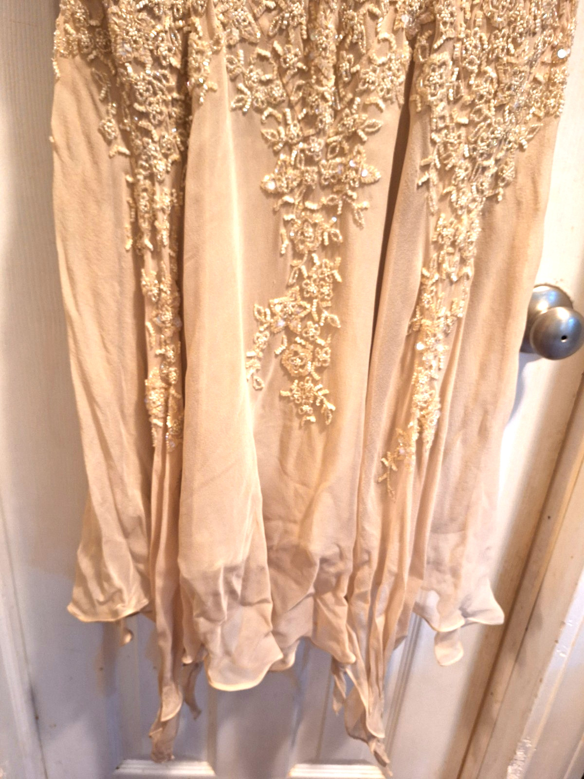 Vtg Davids Bridal art deco ivory 1920s style Silk bead wedding dress 2 pc sz 14