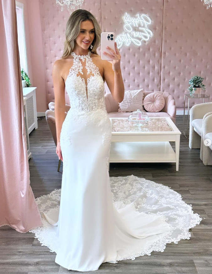 Satin Wedding Dresses Mermaid Sexy Backless Halter Neck Sweep Train Bridal Gowns