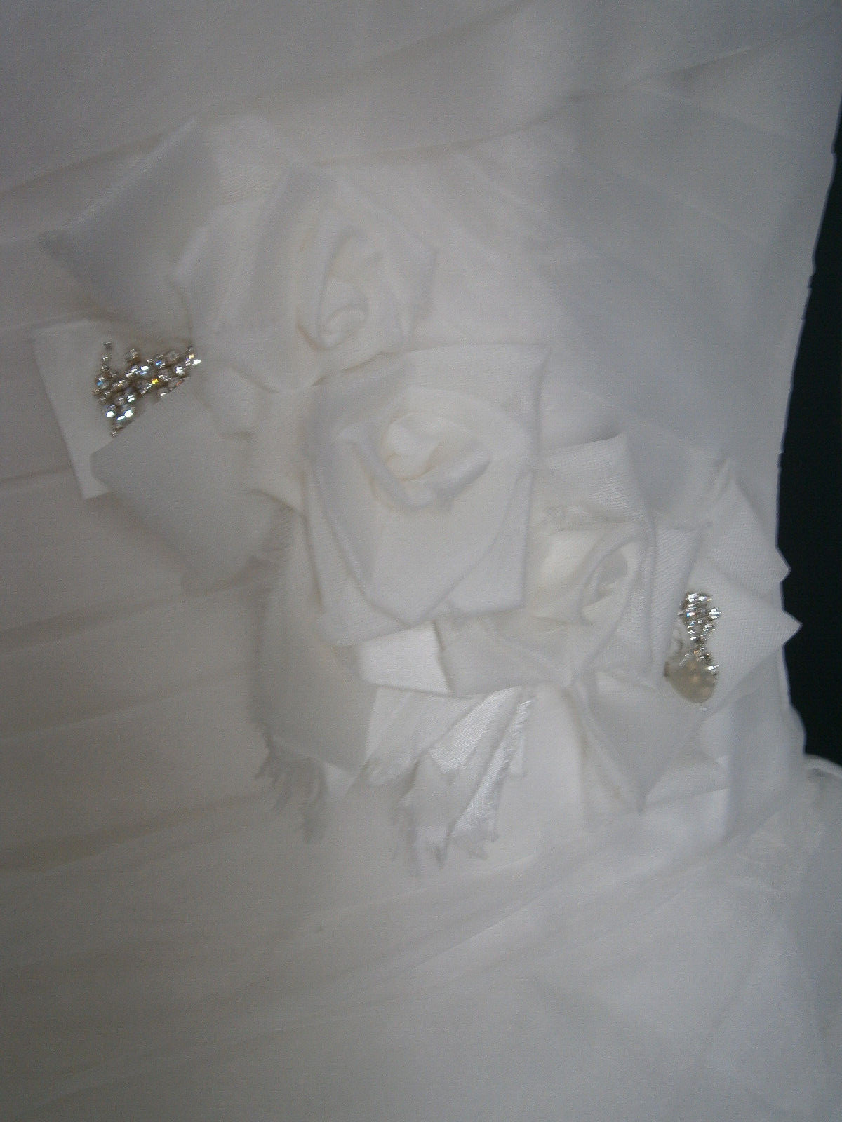 Anjolique Wedding Dress 8 Off-White Organza Ruffles Bling Tulle Straps Roses Bow