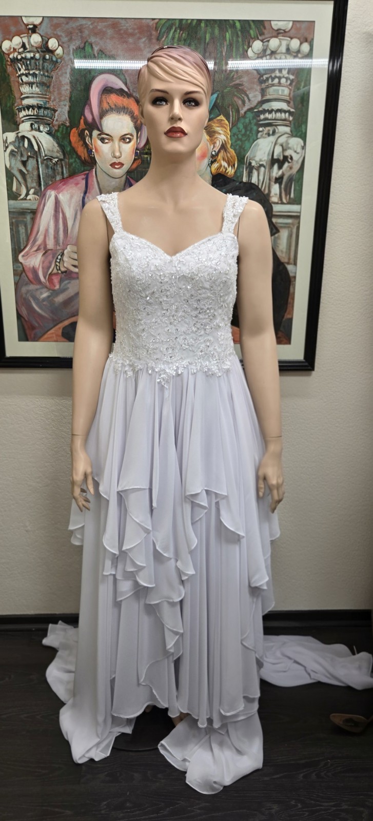 Unbranded White Chiffon gown sweetheart neckline Wedding dress size L 13 14