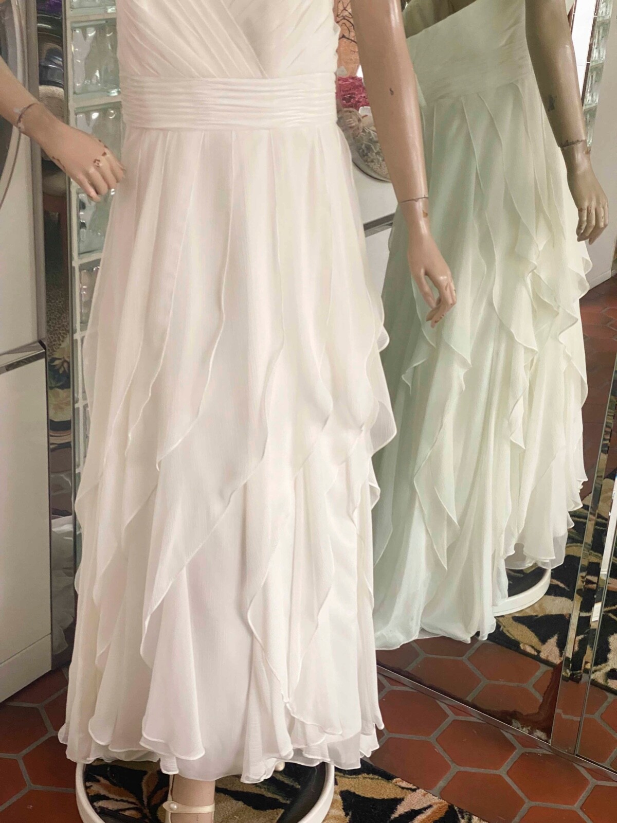 Galina Tiered Ruffles Halter Ivory White Maxi Gown Dress Size 16W