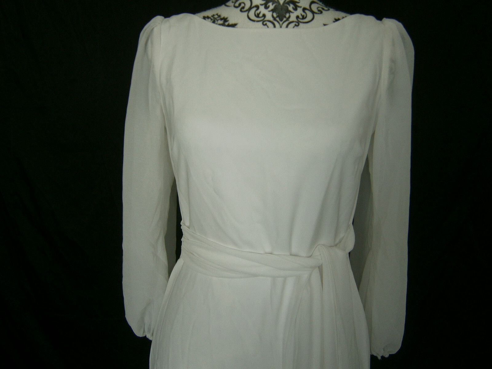 Amy Kuschel Wedding Dress 6 Off-White Scoop Neck Sleeves Back Low V Sash Beach