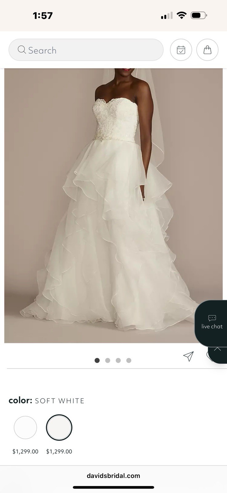 Lace & Organza Petite Wedding Dress Size S/2 White