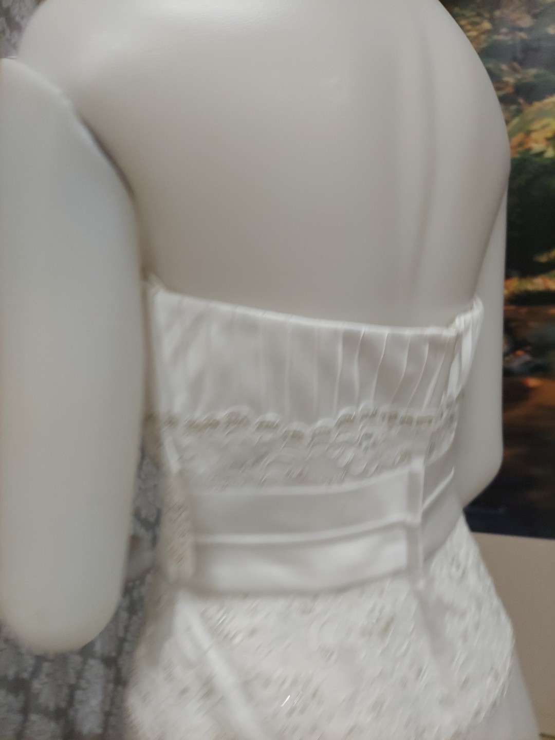 EdenBridal White Pleated Empire /lace/sash Satinlook Train Size 8 wedding dress