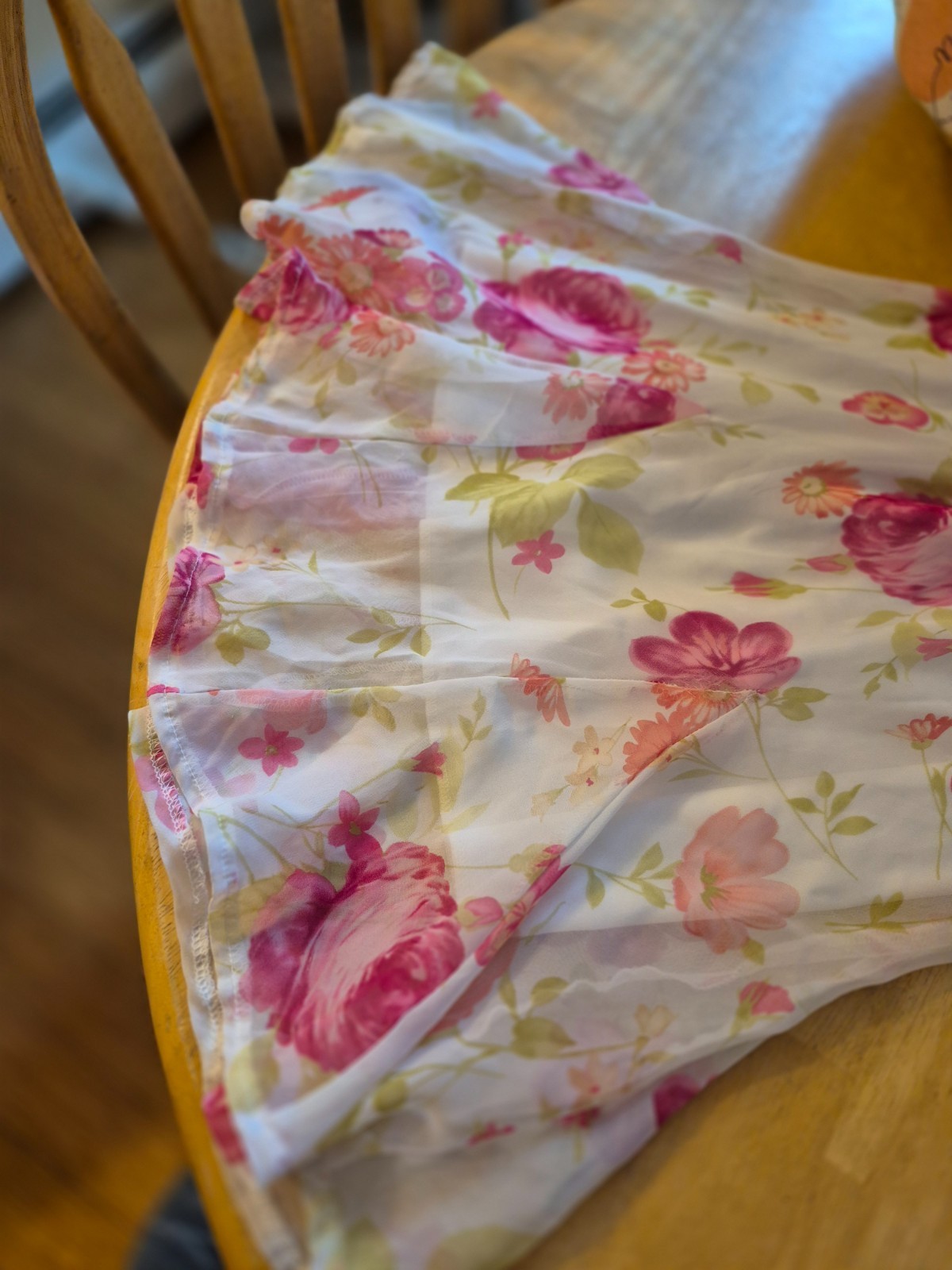 My Michelle Girl Vintage Formal Gown With Pink Floral Print Sheer Overlay