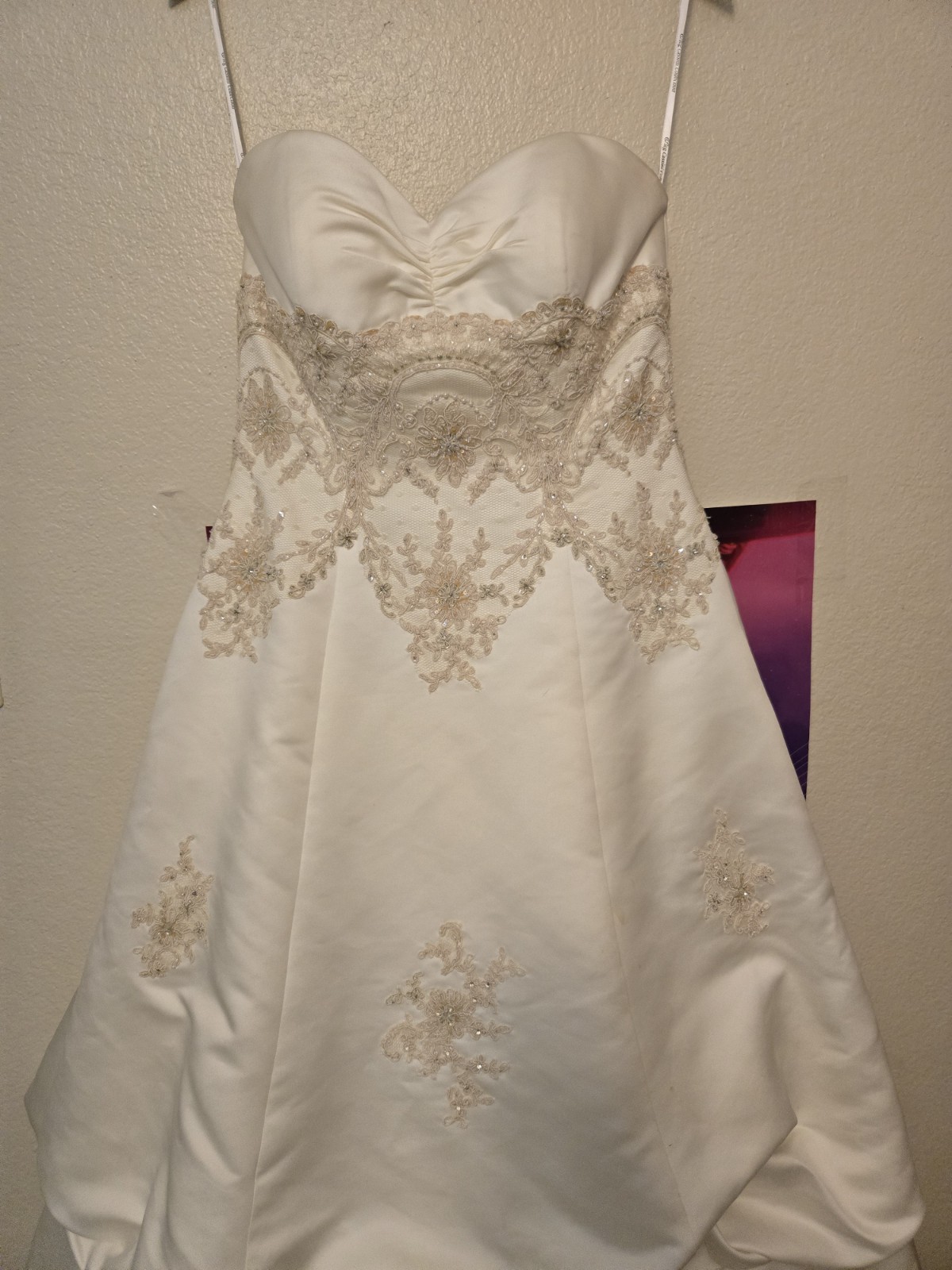 Oleg Cassini Wedding Dress Sz 12 CE239 Ivory/champagne Strapless Lace Embroidery