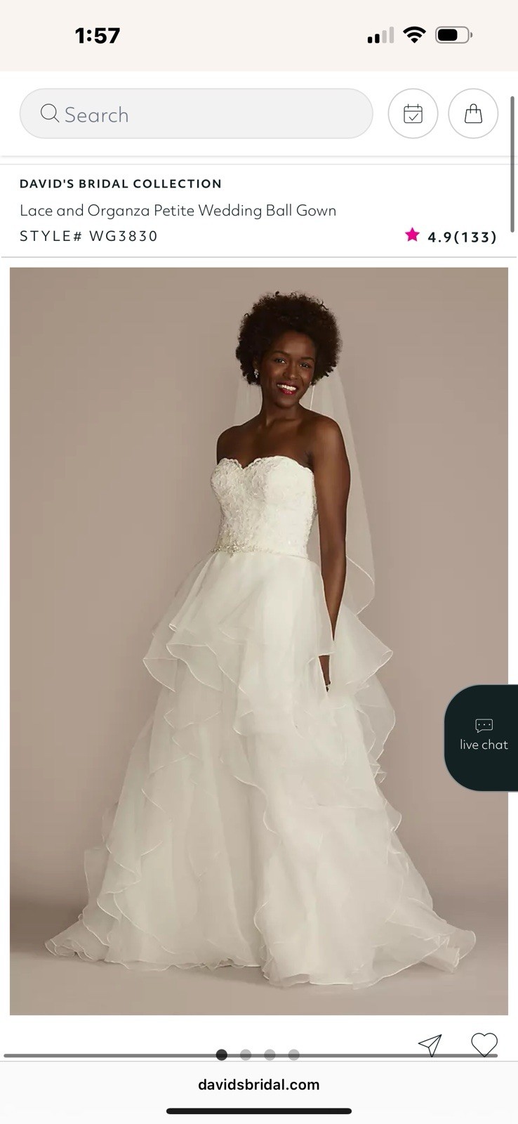 Lace & Organza Petite Wedding Dress Size S/2 White