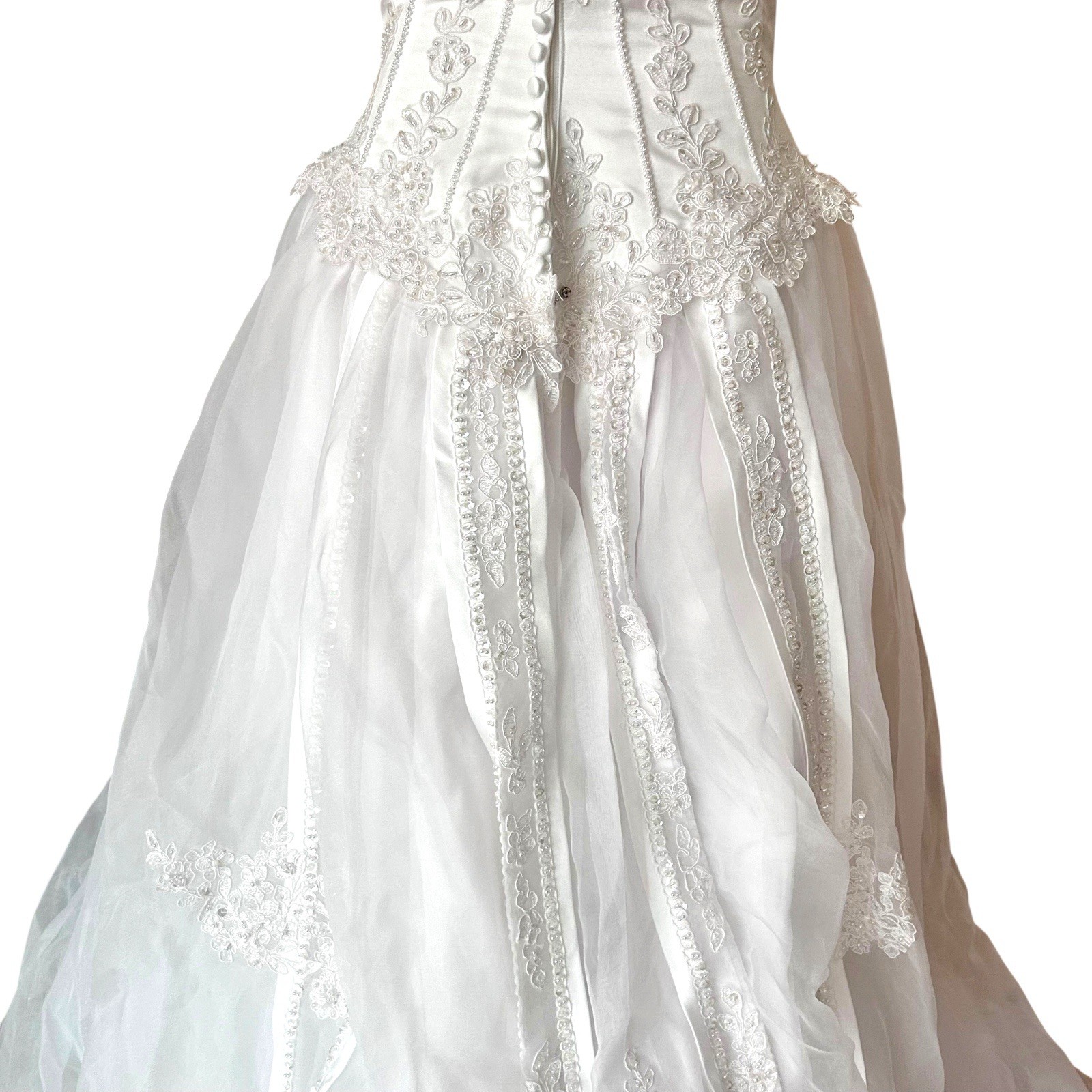 Vintage Mary’s Bridal Corset Lace Wedding Dress Beaded Train Ivory Bridal 8/10