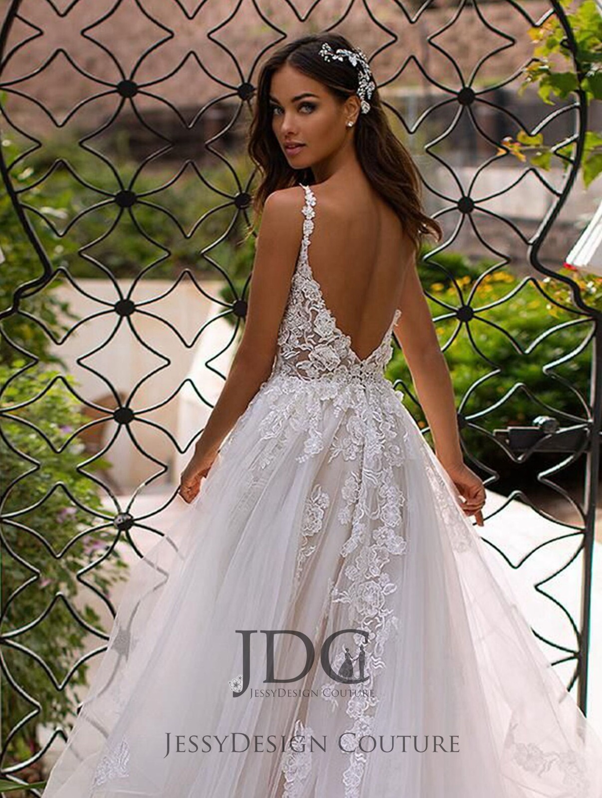 2025 Timeless Beaded Ivory Blush Lace Wedding Dress Bridal Gown 2-28W Volants
