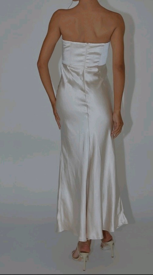 SAINTS & SECRETS Encore Strapless Satin Maxi Dress Champagne M
